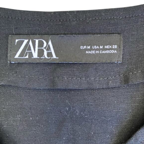 Zara Sz M Twee Chunky Button Front Short Swing Jacket Blazer Linen Blend Black - Picture 10 of 16